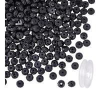 CRAFTYMELODY 250PCS Rhinestone Beads 8mm Resin Spacer Beads Black Rondelle Sparkle Bulk with 10 Yard Elastic Thread for Bracelet Necklace Jewelry Making DIY Crafts Beadable Pens Decoration