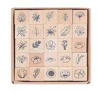 CRAFTYMELODY 25Pcs Wooden Rubber Stamp Set Various Flower Leaves Patterns Wood Stamps Mini Plant Decorative Wood Stamps Natural Plant Theme Stamp for Journal Diary Scrapbook Planner Letter Card Making
