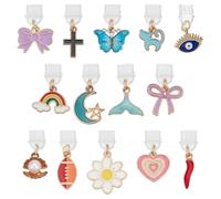 CRAFTYMELODY 28Pcs 14 Style Type C Dust Plug Charm Phone Dust Plugs with Alloy Enamel Pendants Mobile Kindle Dustproof Plugs Kindle Charms USB C Port Caps Protector for Most Phones E-Readers