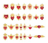 CRAFTYMELODY 28Pcs 14 Styles Gothic Gold Heart Charms Alloy Sacred Red Love Charms with Wings Bulk Halloween Holiday Charm for Necklace Bracelet Jewelry Making DIY Craft Accessories