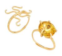 CRAFTYMELODY 2Pc Claw Ring Blank Adjustable Ring Base Gold Settings with 5 Prong Finger Component 18mm Tray Gemstone Cabochon Setting for DIY Earring Jewelry Making Accessory Supplies