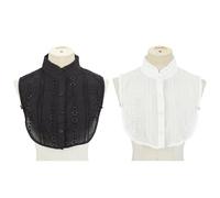CRAFTYMELODY 2Pcs 2 Color Detachable Fasle Collar White Black Pure Cotton Jacquard Faux Collar Half Shirt False Dickey Collars Ruffles Jacquard Inserts Hollow Out High Victoria Faux Neck for Woman