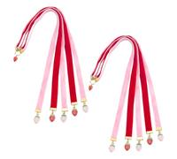 CRAFTYMELODY 2Pcs 2 Color Ribbon Bookmark Velvet Ribbons Bible Bookmarks Pink Red Velvet Ribbons Book Marks with Alloy Enamel Strawberry Pendant Multi-Strand Bible Book Marks for Women Men