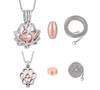 CRAFTYMELODY 2Pcs 2 Style Cremation Urn Ashes Necklace Lotus Flower Cat Paw Ashes Pendant Stainless Steel Necklace Keepsake Memorial Ash Jewelry for Women Men Loved One Memorial Human Pet Ash Pendant