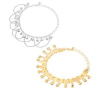 CRAFTYMELODY 2Pcs 2 Styles Jingling Bell Anklet Golden Silver Ankle Tassel Bracelet Alloy Adjustable Barefoot Chain with Vintage Dangling Sounds Bells Beads for Woman Gypsy Beach Summer Fashion Charm