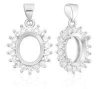 CRAFTYMELODY 2Pcs 925 Sterling Silver Pendant Cabochon Setting Pendant Base Blank Prong Settings with Rhinestone 4 Claws Jewelry Base Mounting Oval Charms for Necklace Jewelry Making DIY Craft