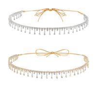 CRAFTYMELODY 2Pcs Bling Rhinestone Fringe Hat Band Platinum Golden Hat Belts Cowboy Hatband with Waxed Polyester Cord Adjustable Jewelry Accessories Western Style Hatband for Woman Man Cowgirl