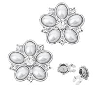 CRAFTYMELODY 2Pcs Button Covers for Women Platinum Alloy Pearl Rhinestone Flower Cuff Links Button Covers Detachable Embellishments for Jeans Shirts Clothing DIY Holiday Sewing Jewelry Accessories