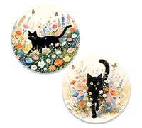 CRAFTYMELODY 2Pcs Cat Flower Turntable Mat 11.8Inch Turntable Slipmat Anti-Static Felt Record Player Mat Cover 3mm Thick Anti Static for Vinyl LP Record Player Enhance Sound Quality