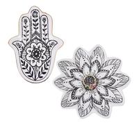 CRAFTYMELODY 2Pcs Hamsa Hand Ceramic Jewelry Tray Flower Ceramic Trinket Dish Jewelry Trinket Ring Dish Gold Trim Ring Dishes Small Item Organizer Boho Decorative Plate for Earrings Rings Necklaces