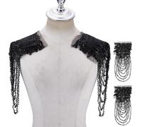 CRAFTYMELODY 2Pcs Handmade Rhinestone Applique for Shoulder Fringe Shoulder Applique Beaded Tassel Trim Embellishment Sew on Costume Accessories for Dresses Formal Wear Clothes Decor Black