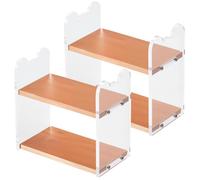 CRAFTYMELODY 2Pcs Miniature Wood Bookshelf BulryWood Bookshelf Book Stand Furniture Decor Tiny Acrylic Wood Bookshelves Tabletop Storage Rack for Books Library School Office Desktop Decor