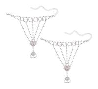 CRAFTYMELODY 2Pcs Rhinestone Finger Ring Bracelet Silver Bling Rhinestones Beads Fingerless Bracelet Chains with Finger Rings Vintage Hand Slave Chain Hands Jewelry Accessories for Women