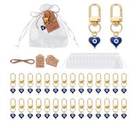 CRAFTYMELODY 30 Sets Evil Eye Party Favor Set with Heart Evil Eye Keychains Charms Thank You Tags White Organza Bags Lobster Clasp Thank You Keyring Gift for Woman Guest Baptism Wedding Thanksgiving