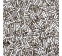 CRAFTYMELODY 3000Pcs Glass Tube Beads Bugle Beads Round Hole Long Tube Loose Spacer Bead Bulk for Earrings Bracelets Necklace Waist Jewelry Making DIY Crafting Beading Sewing Supplies Silver