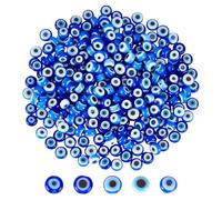 CRAFTYMELODY 300Pcs Evil Eye Lampwork Beads Handmade Flat Round Spacer Beads 4.5mm Blue Evil Eye Charms Turkish Eye Bead for Bracelets Necklace Earring Jewelry Making DIY Crafts