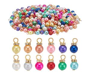 CRAFTYMELODY 300Pcs Mini Christmas Ball Ornaments 12 Color Imitation Pearl Pendants Miniature Multicolor Xmas Tree Hanging Decoration Glitter Ball Charms for Holiday Party Home Office Decorations