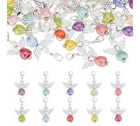 CRAFTYMELODY 30Pcs 11 Colors Angel Wing Pendants Charm Guardian Angel Charms Colorful Pearl Bead Fairy Dangle Pendants Heart Beads Charms with Lobster Clasps for DIY Party Favor Wedding Jewelry Making