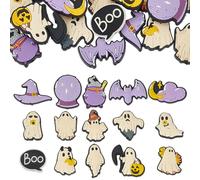 CRAFTYMELODY 30Pcs 15 Style Halloween Theme Beads Assorted PVC Halloween Silicone Focal Ghost Bat Witch Hat Bead Accessories Kits for Jewelry Making Keychain Necklace Bracelet Handmade Crafts