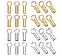 CRAFTYMELODY 30Pcs 2 Colors 925 Sterling Silver Crimp End Caps 18K Gold Plated Cord Ends with Loop 7x3x2mm Tube End Tips for Leather Wire Thread Necklace Bracelet Jewelry Making Earrings DIY Craft