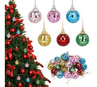 CRAFTYMELODY 30Pcs 6 Color Mini Christmas Disco Balls Ornaments Hanging Reflective Mirror Disco Ball Decoration Glass Red Pink Yellow Blue Green Hanging Balls for Birthday Party Christmas Tree Decor