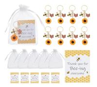CRAFTYMELODY 30Pcs Bee Flower Keychains Alloy Enamel Bees Employee Appreciation Gift Thank You Cards Cute Bee Sunflower Keychain Inspirational Gifts for Woman Man Coworker Bag Purse Handbag