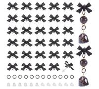 CRAFTYMELODY 30Pcs Bow Earring Studs with Loop, Bowknot Post Black Bow Earring Finding 60Pcs Plastic Ear Studs 30Pcs Open Jump Rings