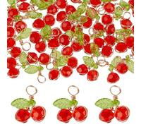 CRAFTYMELODY 30Pcs Cherry Charms Acrylic Glass Cherry Charm Pendants Red Fruit Charm Pendants with Copper Wire Faceted Cherries Dangle Charms for DIY Handmade Earring Necklace Jewelry Making