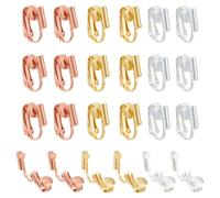 CRAFTYMELODY 30Pcs Clip on Earring Converter 3 Color Brass Metal No Pierced Earring Findings Dangle Ear Clips for Jewelry Making