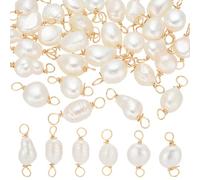 CRAFTYMELODY 30Pcs Pearl Charms Pendant Connectors 18~20mm Freshwater Irregular Pearls with 1.8m 18K Gold Plated Copper Wire Dangle Charms Findings for Earring Bracelet Jewelry Making DIY Craft