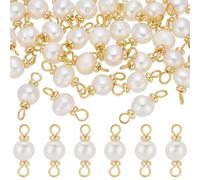 CRAFTYMELODY 30Pcs Pearl Connectors Natural Cultured Freshwater Pearl Round Links Connector Charms 15×6mm with Stainless Steel Double Loops 14K Gold Plated Beads for Jewelry Making