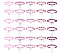 CRAFTYMELODY 30Pcs Pink Bow Bracelets Polyester with Alloy Bowknot Pendants Cord Bracelets Adjustable Cord Ropes Bracelet with Sliding Knot for Men Women Jewelry Making DIY Craft Valentine's Day Gift