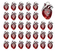 CRAFTYMELODY 30Pcs Sacred Heart Charms Metal Red Heart Charms 3D Organ Pendants Hollowen Tibetan Style Human Anatomy Pendants for Jewelry Making Women DIY Necklaces Earrings Bracelets Crafts 25x16x4mm