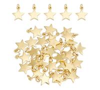 CRAFTYMELODY 30Pcs Star Charms 18K Gold Plated Brass Pendants Five-pointed Star Dangle Metal Pendant with Jump Ring Bulk for Jewelry Making Necklaces Earrings Bracelet DIY Crafts Supplies