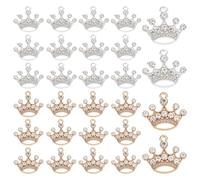CRAFTYMELODY 32Pcs 2 Colors Alloy Crown Rhinestone Pendants Crown Shape Dangle Charms Gold Silver Lovely Queen Bulk Pendant for Necklace Bracelet Earring Jewelry Making Craft Supplies