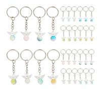CRAFTYMELODY 32Pcs 8 Colors Angel Keychain Colorful Acrylic Angel Pearl Beads Pendant Keychain Guardian Fairy Silver Wing Charms Key Rings with Iron Ring Hoop for Bag Pouch Purse Key Holders