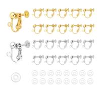 CRAFTYMELODY 32Pcs Clip on Earring Converter 2 Color Brass Earring Clip with Screw Back 32Pcs Silicone Ear Pad Gold Platinum Clip on Ears