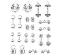 CRAFTYMELODY 32Pcs Sports Charm Collection 8 Style Dumbbell Weight Charms Alloy Gym Sport Pendant Kettle Bell Barbell Strength Exercise Bodybuilding Fitness Pendants for Jewelry Making Bracelets