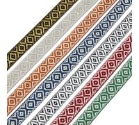 CRAFTYMELODY 35 Yards Jacquard Ribbon Trim 7 Colors Ethnic Style Embroidery Polyester Ribbons Rhombus Pattern 1 Inch Wide Garment Accessories Embellishments Trim for Sewing Clothing Bag Decorations