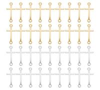 CRAFTYMELODY 36Pcs Cross Connector 2 Color Slim Sideway Cross Connector Charms Double Hole Metal Crucifix Link Pendant for Jewelry Making DIY Craft Necklace Bracelets Gold Platinum