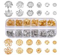 CRAFTYMELODY 370Pcs Flower Bead Cap 12 Style Metal Flower Bead End Cap Floral Beads End Spacer Floral Beads Filigree for Jewelry Making DIY Craft Bracelet Earring Necklace Accessory Supplier