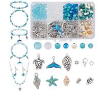 CRAFTYMELODY 375Pcs Ocean Themed Jewerly Making Finding Kits Starfish Shell Beads Turtle Spiral Shell Charms for Summer Beach Necklace Bracelet Anklet Jewelry Making DIY Craft Accessory