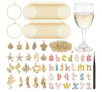 CRAFTYMELODY 399Pcs Metal Wine Glass Charms 60Pcs Starfish Pendants 78Pcs Letter Charm 200Pcs Plastic Beads 60Pcs Rings Wine Charm DIY Kit for Weddings Bridal Bachelorette Shower Party