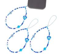 CRAFTYMELODY 3Pcs Beaded Phone Charm Blue Evil Eye Phone Charm Strap Evil Eye Lanyard Wrist Strap Cellphone Pendants Accessories Lanyards String for Phones Bag Keychain Airpods Camera Wallet Decor