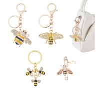 CRAFTYMELODY 3Pcs Bee Keychains Golden Stainless Steel Bees Keychains Cute Animal Keychain with 1Pcs Alloy Enamel Rhinstone Bee Brooches Hanging Ornaments for Woman Bag Wallet Clothes Accessories
