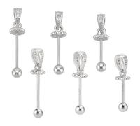 CRAFTYMELODY 3Pcs Eye Pin Bail Peg 3 Style 925 Sterling Silver Screw Eye Pinch Bail Platinum Cup Pearl Connector with End Cap Suitable for 8/9/10mm Pearl Beads Charms Pendants Jewelry Making