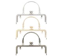 CRAFTYMELODY 3Pcs Metal Purse Frame with Handle 3 Colors Purse Hardware Kiss Lock Frame Embossed Curved Design Retro Style Making Sewing Supplies Replacements for Handbag Bag Clutch DIY Crafts