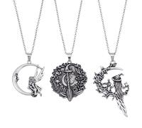 CRAFTYMELODY 3Pcs Vintage Wiccan Witch Necklace 3 Styles Antique Silver Moon Fairy Pendant Necklaces Moon Witch Necklaces Magical Witchy Jewelry Gift for Woman Friends Gifts Favor