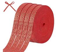 CRAFTYMELODY 4 Rolls Sparkling Metallic Ribbon Roll Polyester Glitter Ribbon 3/8 Inch for Cloth Dress Sewing Gift Wrapping Wedding Party Home Decoration DIY Crafts Ornaments Supplies Red
