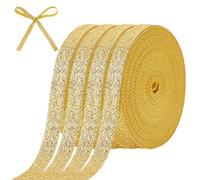 CRAFTYMELODY 4 Rolls Sparkling Metallic Ribbon Roll Polyester Glitter Ribbon 3/8 Inch for Cloth Dress Sewing Gift Wrapping Wedding Party Home Decoration DIY Crafts Ornaments Supplies Gold